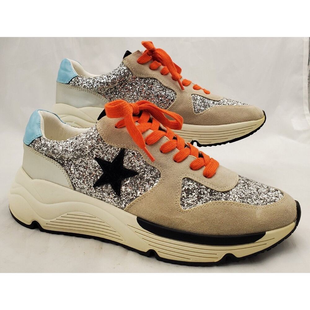 White Raven Star Silver Glitter Sneaker Tennis Shoe Mens Size 8.5 Womens 10.5